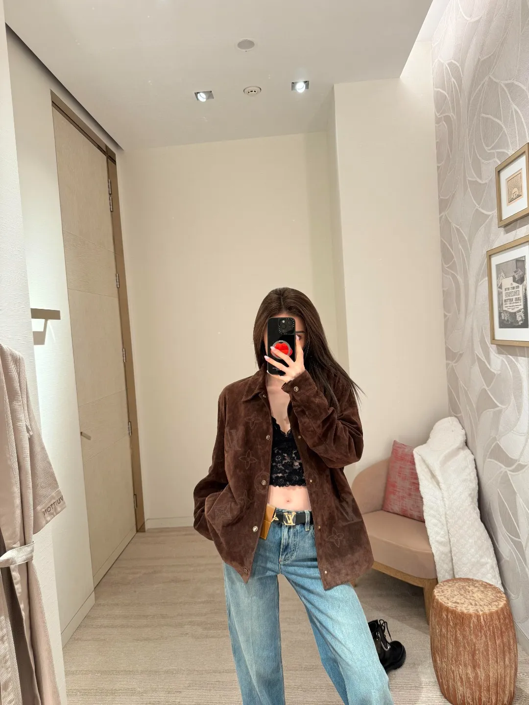 Louis Vuitton/Louis Vuitton presbyopia embroidered suede jacket